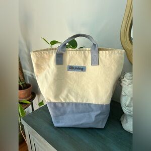 Martha Stewart Living Tote Bag Blue Beige Canvas Reusable Shopping bag